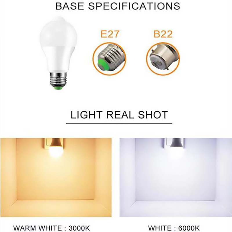 Akıllı LED insan vücudu sensörü ampul LED ampul merdiven koridor anahtarı plastik sarılı alüminyum E27 kızılötesi sensör ışığı