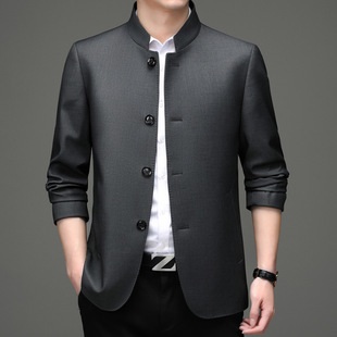 Middle-aged men's Zhongshan suit 2024 spring and autumn new business casual single-breasted stand collar jacket men's loose coat
