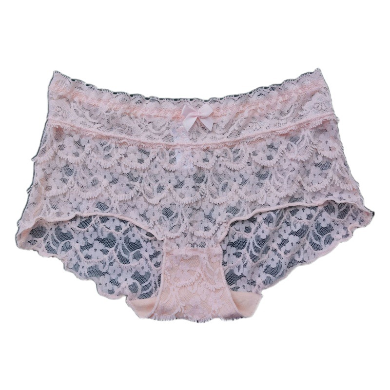 Pestañas curvadas estilo japonés de encaje completo ropa interior de las mujeres sexy sin costuras pequeño boxeador Hip-wrapped sin curling