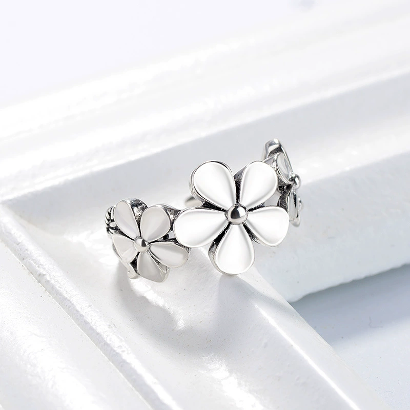 Retro one size creative ring, Korean style, silver 925 sample, flowered
