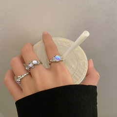 Elegant Opal Moonstone Ring for Women, Lightweight Luxury, Unique Design, Open Mouth Molten Zirconia Ring for Index Finger, Versatile Ring
