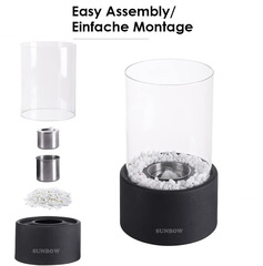 Aishangla-style Desktop Stainless Steel Real-Fire Ornament Heater, Round Glass Ambiance Lamp, Alcohol Fireplace