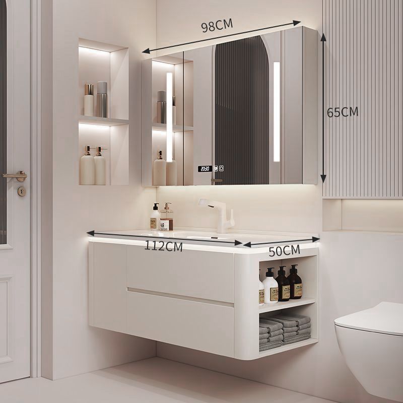 シンプルなクリーム風洗面台陶磁器一体盆現代トイレ知能実木浴室キャビネットセット洗面器|undefined