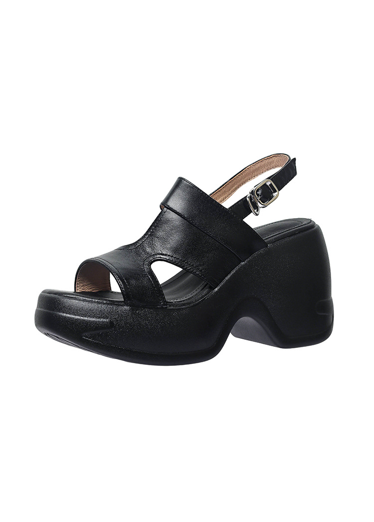 Sandal cao gót nữ hở mũi đế xuồng phong cách La Mã — màu đen, màu trắng ngà chi tiết 20