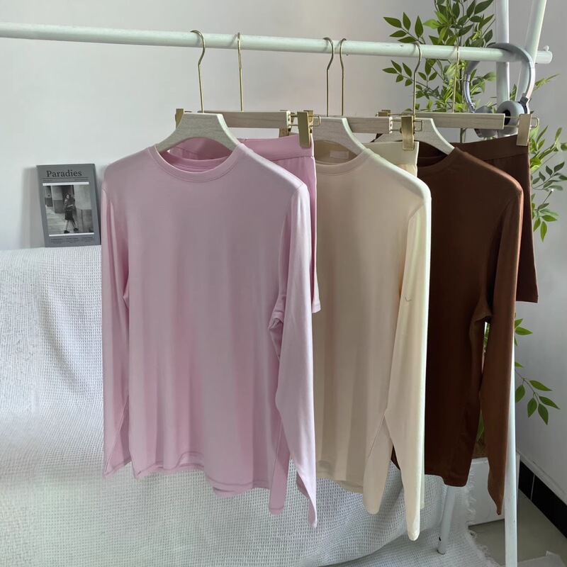 Skims New Modal Long-Sleeved T-Shirt Women's Suit Pink Casual Loose Home Wear Comfortable Breathable Solid Color Top Skims New Modal Long-Sleeved T-Shirt Women's Suit Pink Casual Loose Home Wear Comfortable Breathable Solid Color Top