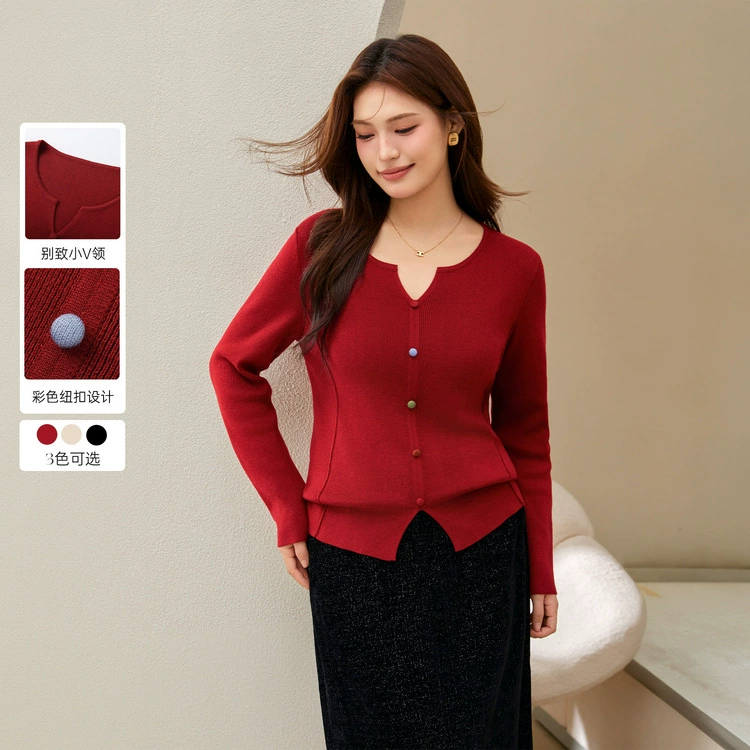 [Ленивый стиль дизайн, шерстяной свитер с V-образным вырезом] Funny Show большой размер женский толстый mm2025 весенний новый