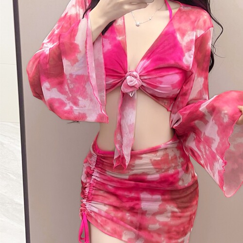 Bikini four-piece bikini swimsuit women's split new conservative long-sleeved flesh-covering and slimming swimsuit women