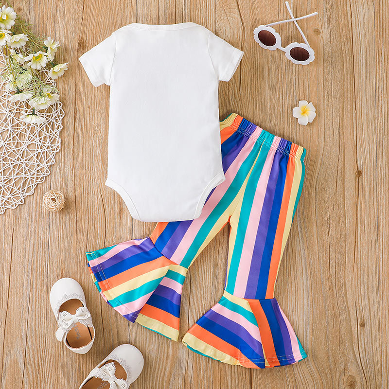 New Letter Short-sleeved Romper Trousers Two-piece Flared Pants Suit display picture 3