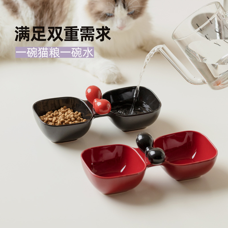 Cerámica cachorro tazón para gatos tazón para gatos tazón para mascotas tazón de agua tazón para bocadillos enlatados tazón doble en uno