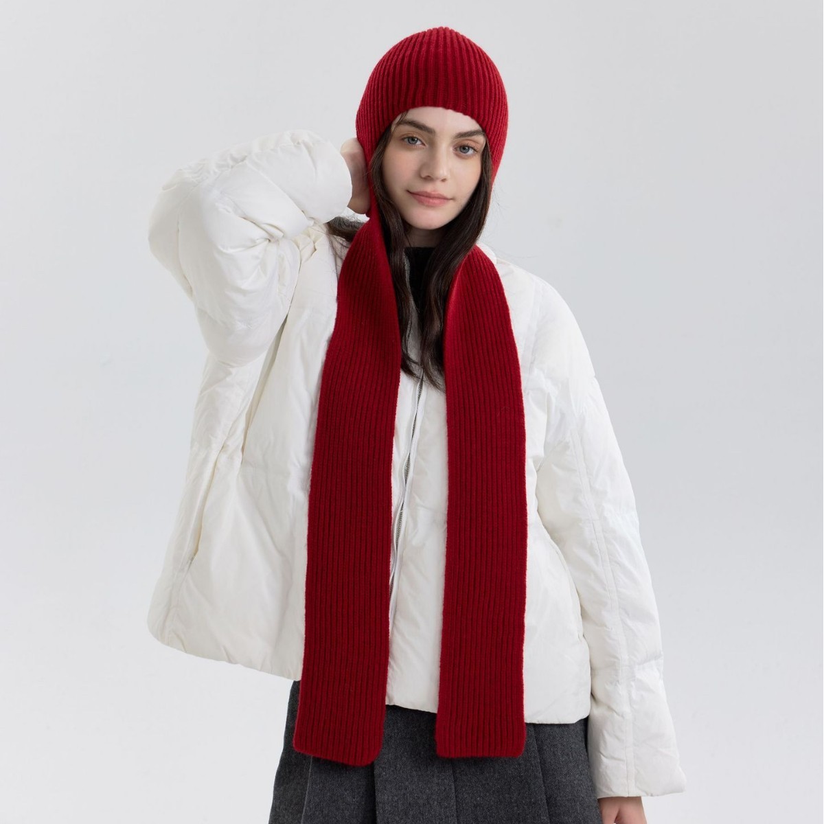 El comercio exterior transfronterizo sensación de atmósfera cálida color sólido de punto bufandas con sombrero bufandas de cuello de una mujer bufandas de lana de otoño y invierno image 7