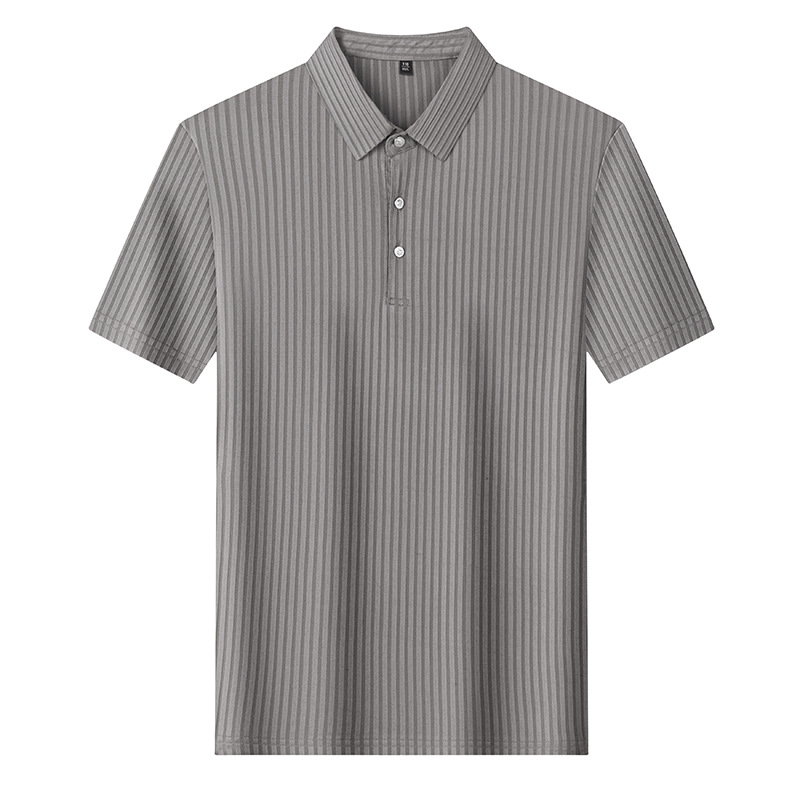 Dad's High-end Striped Ice Silk Short-sleeved T-shirt Men's Lasel Summer Solid Color Polo Half-sleeved Breathable Clothes for Hair