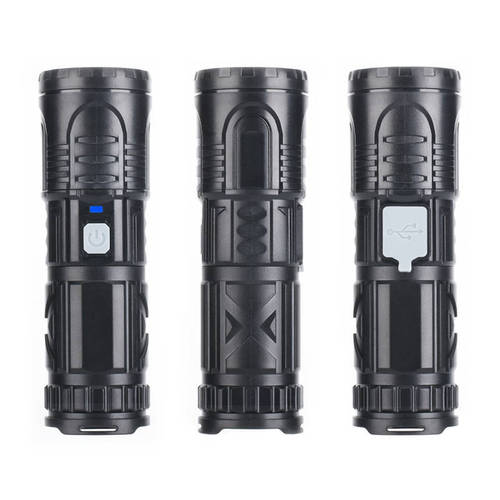 White laser telescopic zoom flashlight X3 long-range ultra-bright dual light source tail warning light home outdoor flashlight bright