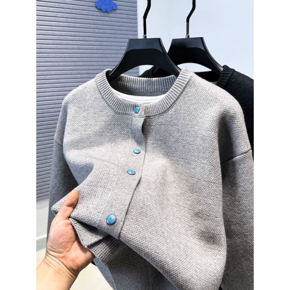Türkisfarbener Cardigan-Pullover mit Knöpfen für Herren – lässige Strickjacke, lockere Passform, maschinenwaschbar, atmungsaktiv und dehnbar für Winter und Herbst_voghion.com