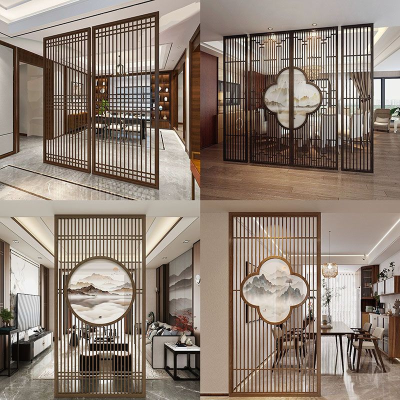 Antique-Style Door and Window Entrance Screen Partition for Living Room, Solid Wood Lattice Carved Window, New Chinese-Style Grille