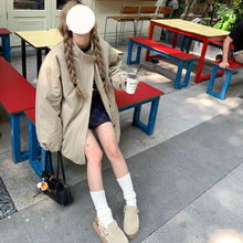 ins冬季新款中长款夹棉加厚棉衣外套宽松百搭棉服女卡其色有吊牌