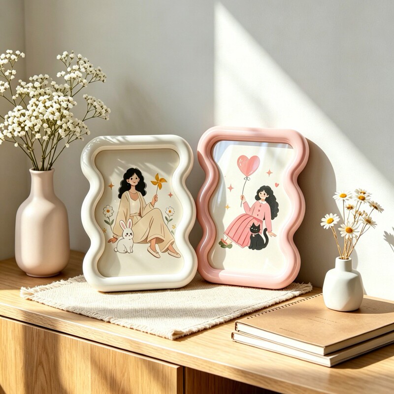 Cross-border bestseller: Cream-style large wave photo frame for office desktop, wedding display, simple photo frame