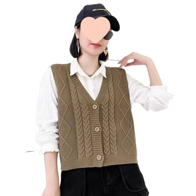 抗起球毛衣马甲背心女士宽松秋冬无袖针织衫短款叠穿毛线马夹上衣|undefined