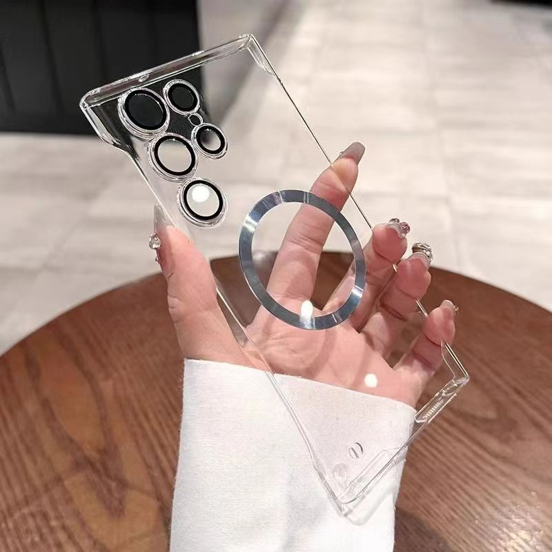 Super delgada transparente galvanoplastia magnética para Samsung S26Ultra caso de teléfono móvil S23 sin marco duro S24 caso de gafas