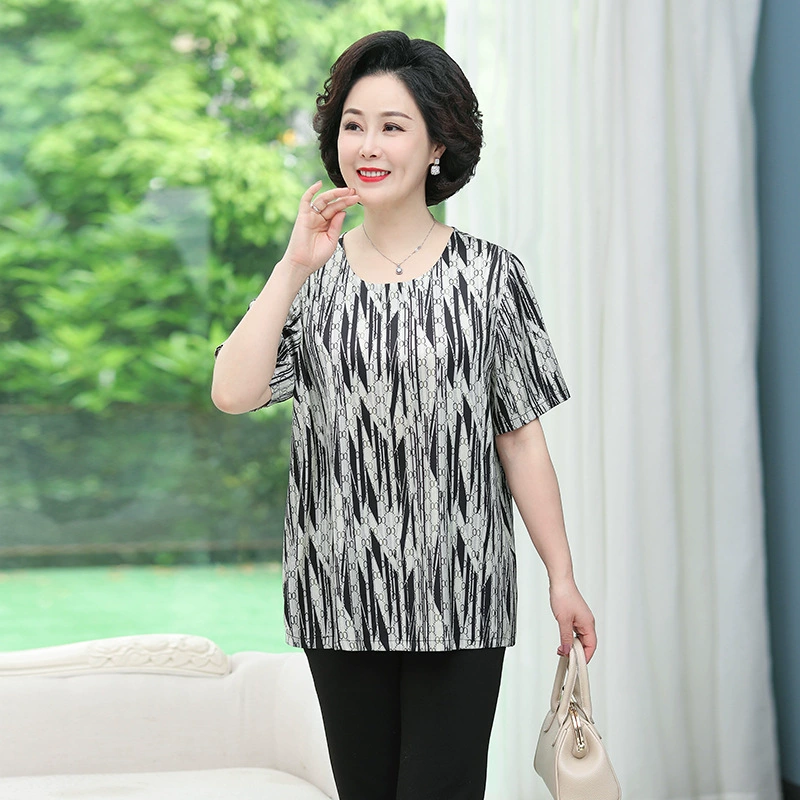 211 Новая летняя одежда, женская одежда среднего и пожилого возраста, толстый Топ для мамы 200 кг, футболка с короткими рукавами