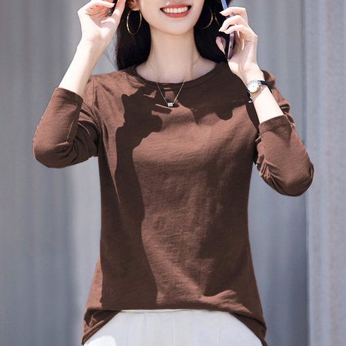 Women's Loose Fit Long Sleeve T-Shirt 2025 Spring New Simple Casual Top Blouse Base Shirt