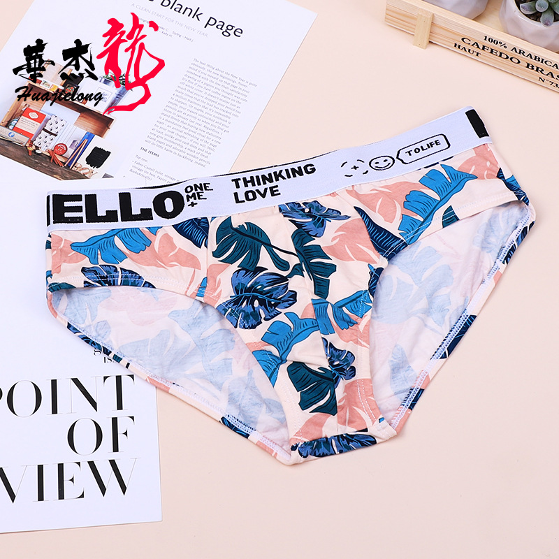 New huajielong printed men's underwear loose men's briefs breathable cotton trendy men's plus size briefs