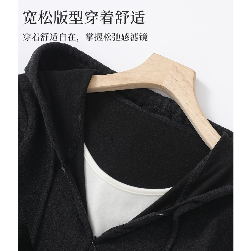 女士连帽假两件开衫外套秋冬新款韩版休闲宽松连帽长袖假两件上衣|undefined