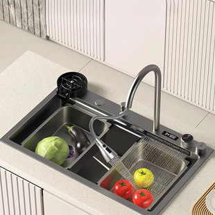 5MM Thickened Small Rice Grain Embossed Flying Rain Waterfall Stainless Steel Sink Single Slot Digital Display Kitchen Household Vegetable Washing Basin