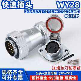 WY28航空电缆插头TE_ZG两孔法兰插座2芯3针4-26孔连接器IP67防水