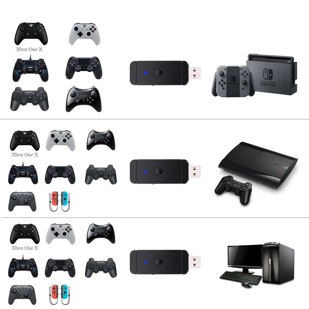 Беспроводной USB-приемник геймпада Switch Bluetooth адаптер PS3 конвертер PC