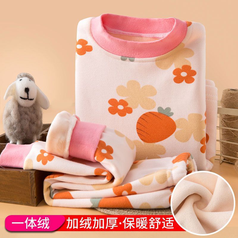 velvet padded children's thermal underwear set baby base winter baby pajamas winter girls autumn clothes girls