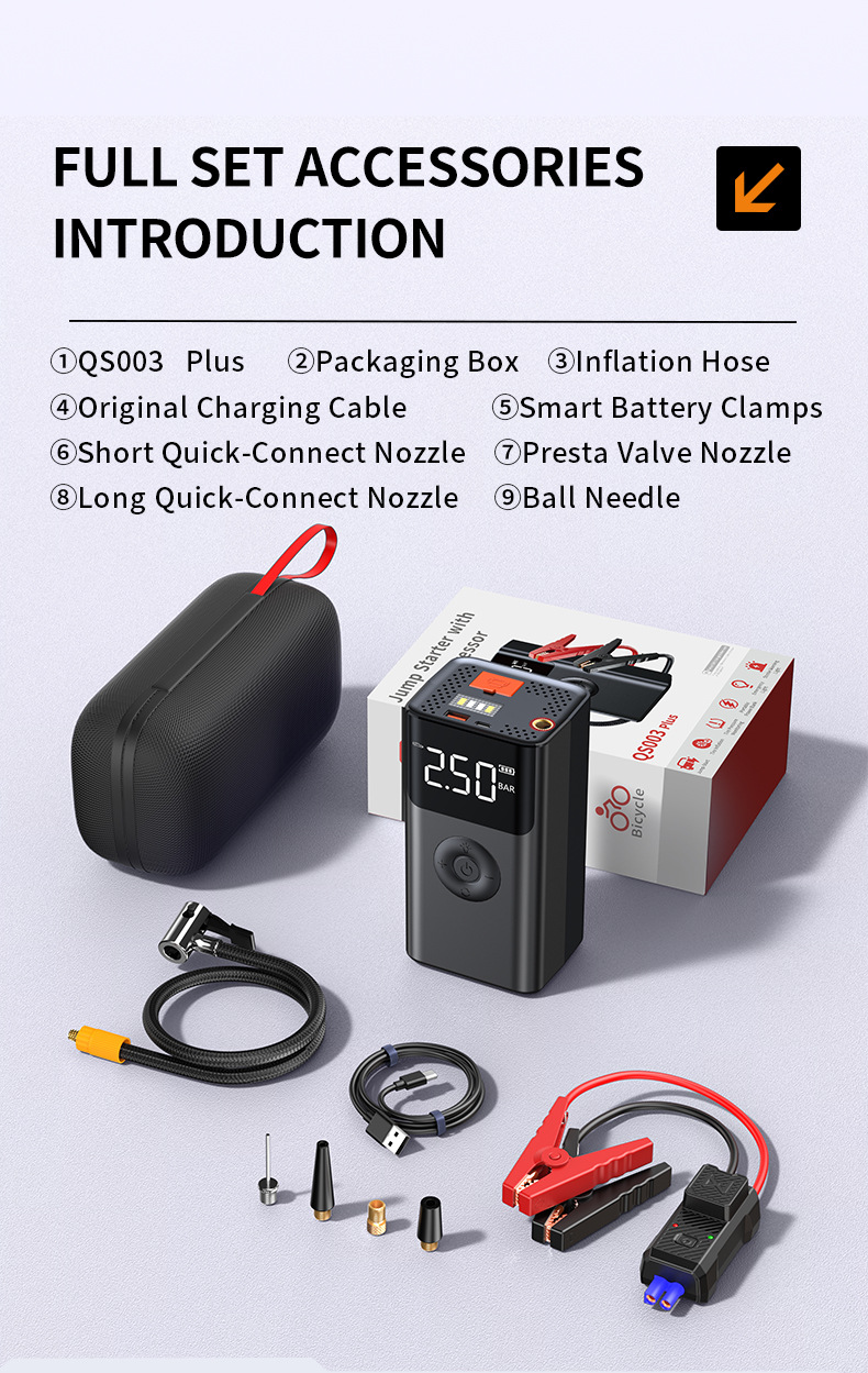 Car Emergency Start-Up and Inflation Multi-Function All-In-One Device, Power Bank Tire Inflator, Emergency Lighting Power Bank