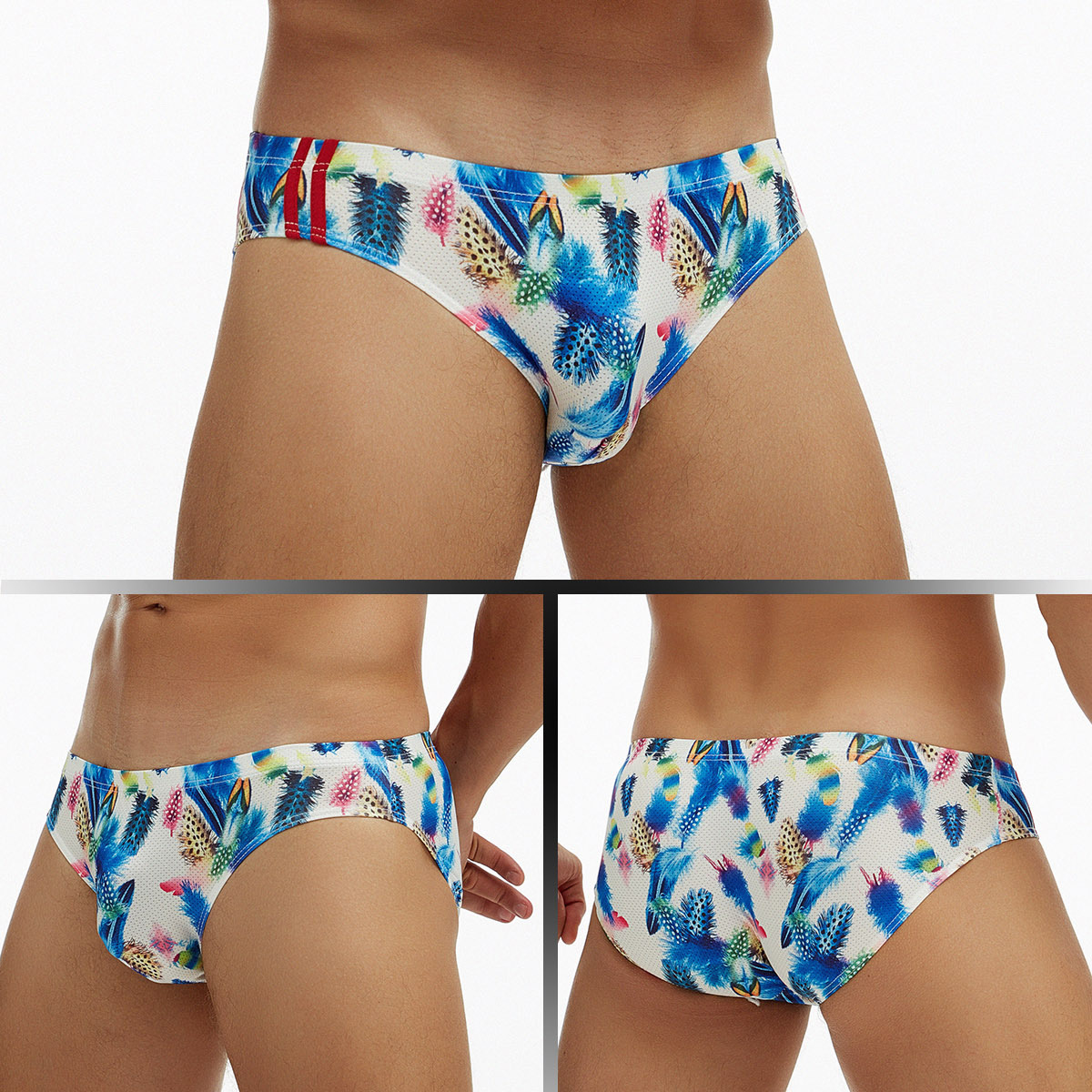 Summer European and American Youth Export Low-Waist Men's Underwear Cartoon Print U-Convex Mesh Sweat-Wicking Briefs E-069