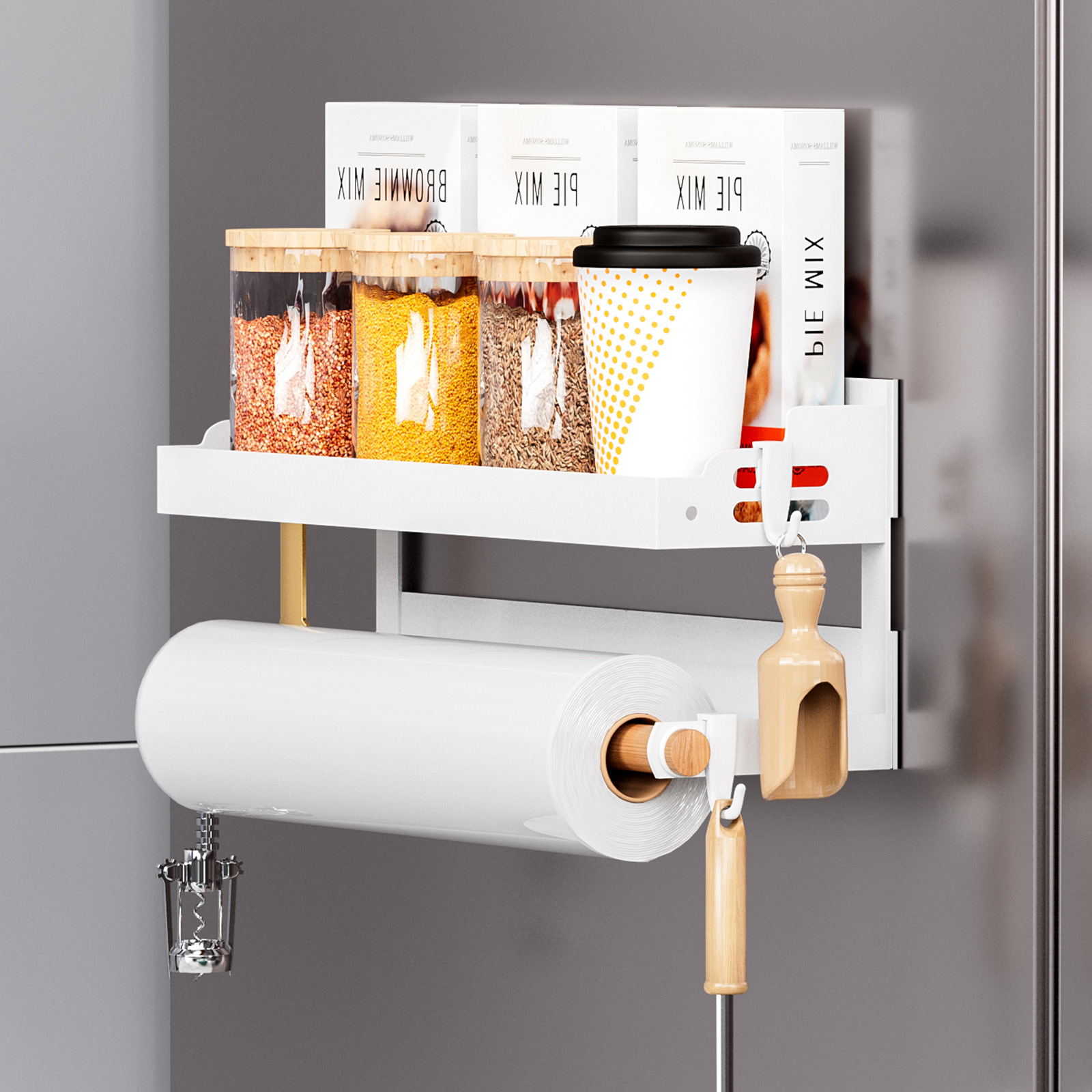 Estante de almacenamiento de refrigerador de absorción magnética percha lateral de refrigerador imán sin perforación cocina almacenamiento de película de poliestireno perfumes rack transfronterizo