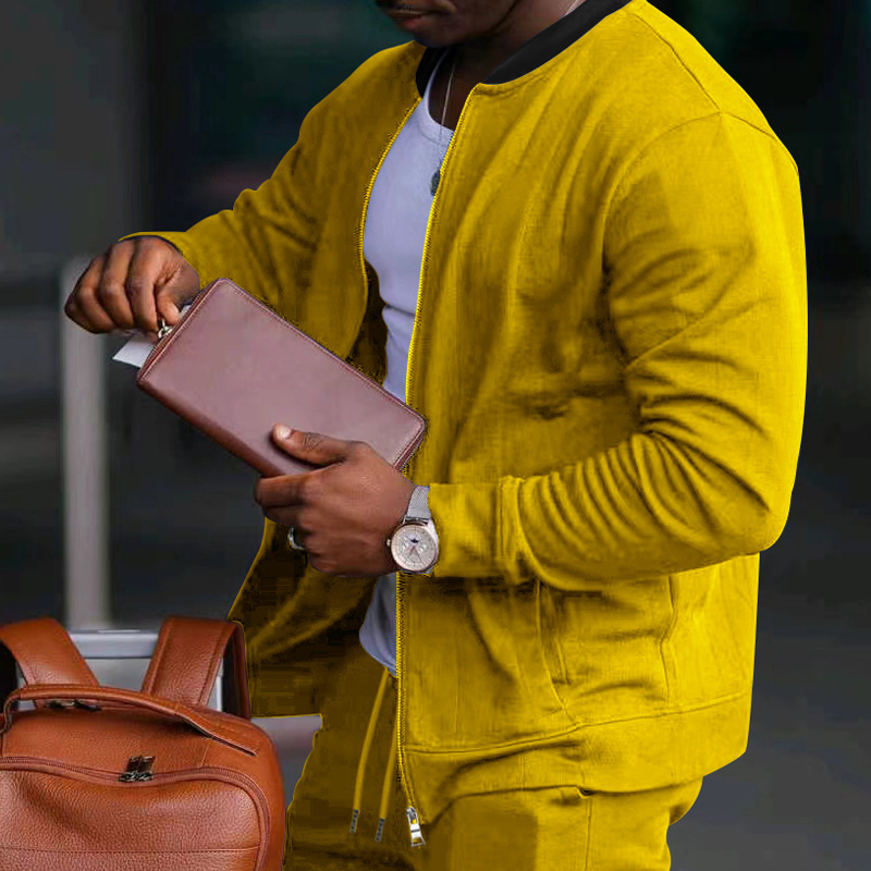 700g Weight Long Sleeve Sleeve Length Cotton Blend, Polyester Fabric Type Pants Sets Sets Type 2 Pieces Set Quantity Casual Occasion Collarless Neckline Regular Fit Fit Type Solid Color Pattern Spring, Autumn Season Men's Gender Simple Style Style Casual Men's Simple Style Solid Color Cotton Blend Polyester Pants Sets 46