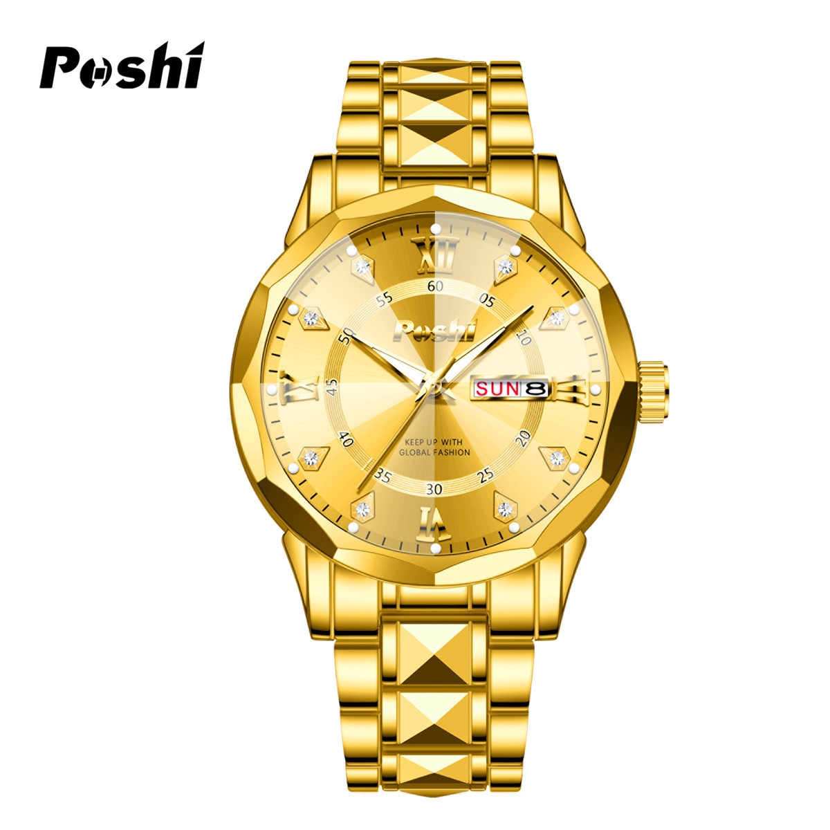 Douyin Live Explosiva Reloj para hombre Impermeable Luminoso Calendario dual Business Gold Watch Reloj de cuarzo para hombre