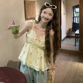 韩式小清新甜美碎花法式吊带背心夏季新款抹胸辣妹显瘦百搭上衣