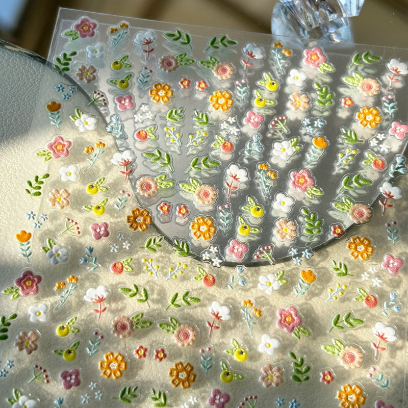 New Embossed Nail Art Sticker Super Small Floral Fresh Daisy Small Floral Halo Dyeing Nail Sticker