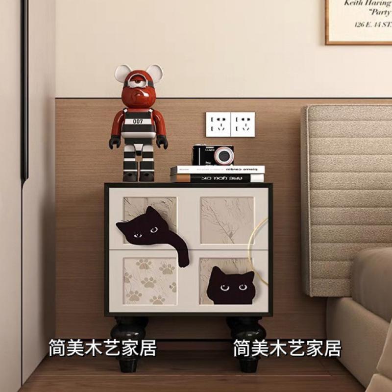 法式复古奶油风床头柜卧室家用床边柜房间抽屉柜多功能斗柜储物柜|undefined