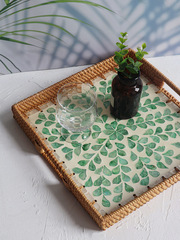 Vietnamese Handwoven Rattan Tray with Nordic Style, Japanese Fresh Retro Storage Tray, Fruit Bowl, Dining Table Water Jug, Tea Tray