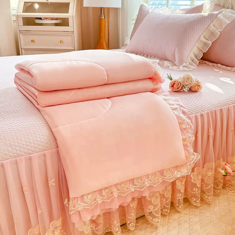 Mat, summer duvet, double-layer silk set, 4 piece set, lace dress, 3 piece set