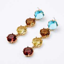 925银针复古宫廷vintage感耳环彩色水晶长款个性流苏气质耳饰耳坠