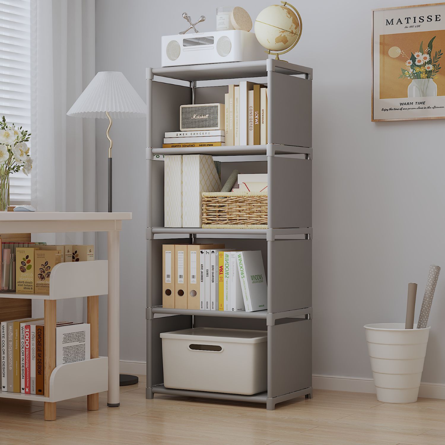 Estante simple combinado estilo retrógrado estante moderno estante simple dormitorio estante de almacenamiento estante diseño de habitación infantil