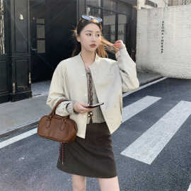 韩系工装风短款皮衣外套女春秋2026新款时尚巨好看小个子夹克上衣