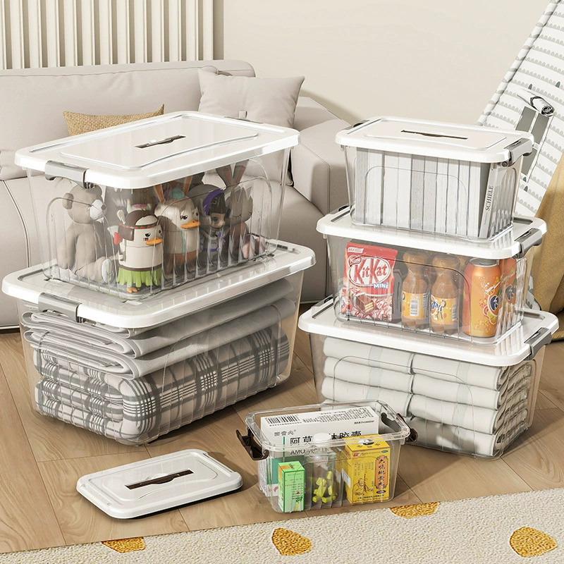 Большая емкость пластиковый прозрачный ящик для хранения домашней одежды игрушка коробка для обработки многофункциональный утолщение с ручкой для хранения