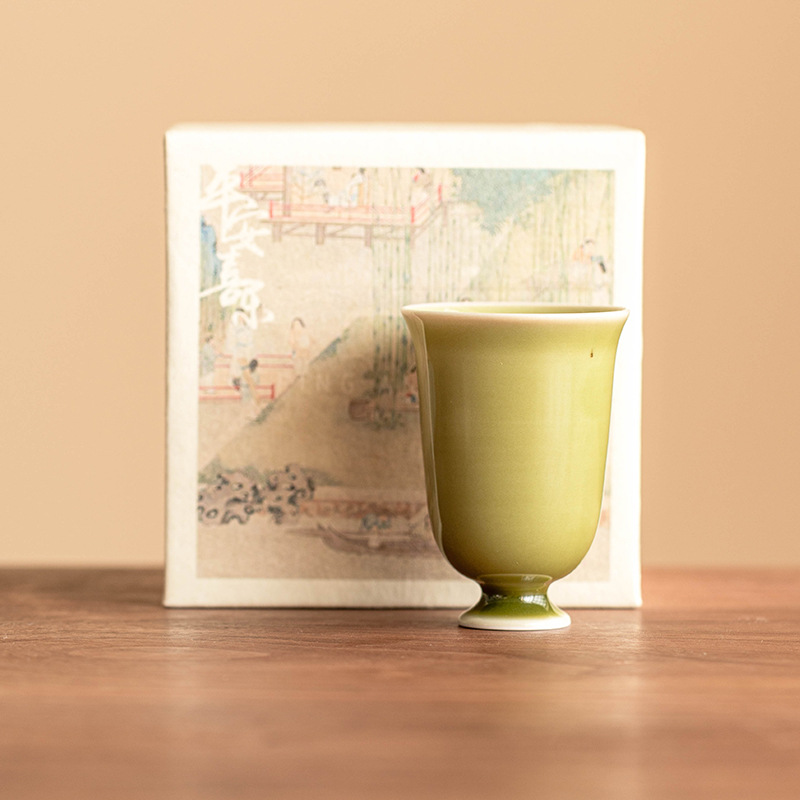 耀州窑高脚闻香杯品茗杯单个功夫茶具高档个人专用茶杯主人杯单杯