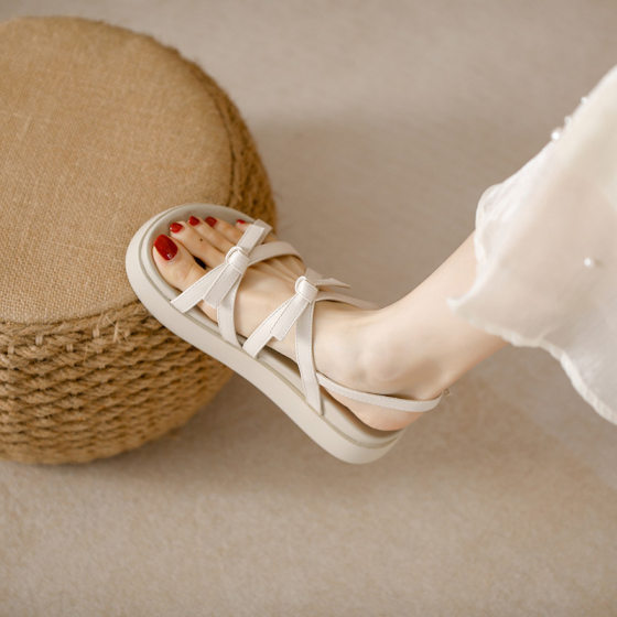 Platform Platform Sandals Women's 2023 New Small Size Increased Fairy Style All-match Bow Soft Sole Roman Shoes Explosions