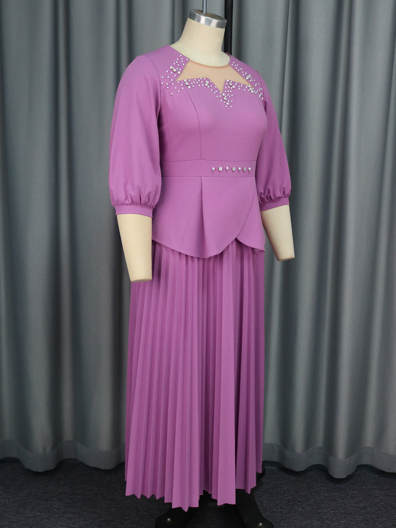 Women's Plus Size Two Piece Lotus Leaf Party Dress Elegant Style_voghion.com