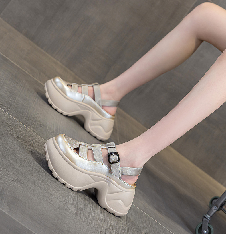 Sandal nữ đế dày phong cách La Mã gót thô cao 6 cm, hở mũi thoáng khí — M2905 màu be, M2905 màu đen, M2905 màu bạc chi tiết 27