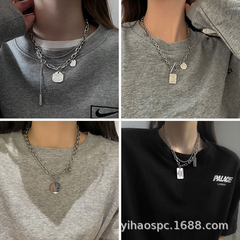 2022 Popular Titanium Steel Decorative Necklace for Boys and Girls Ins Style Hip-Hop Trendy Brand Popular Same Style Sweatshirt Chain Accessories