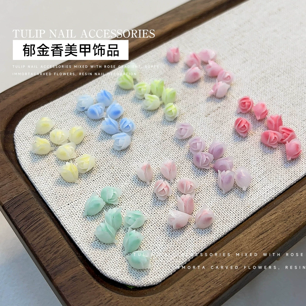 Ювелирные изделия из тюльпанов маникюра новый смешанный свежий трехмерный нежный и простой маленький цветок французские ногти украшения оптом